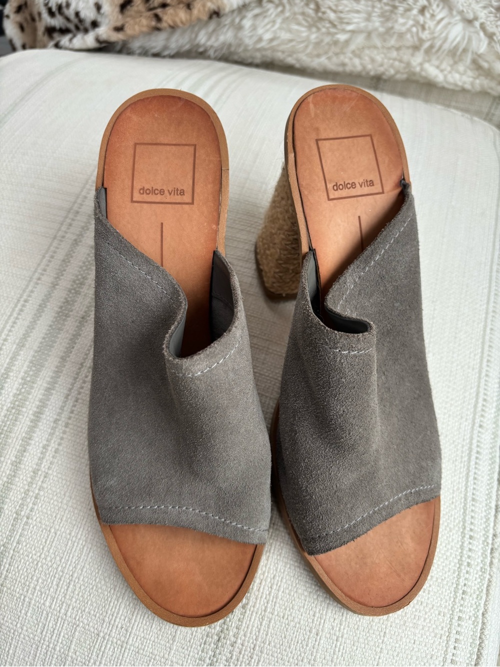Dolce Vita Gray Suede Open-Toe Block Heel Mules